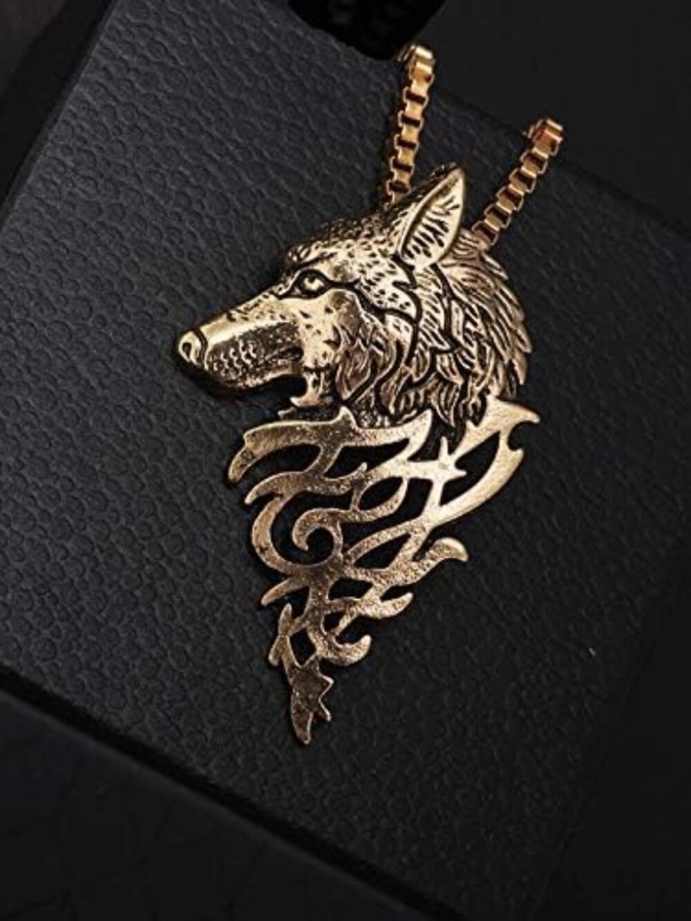 Wolf Head Pendant Necklace Gold Tone Chain Animal Jewelry Men's Women's Gift
